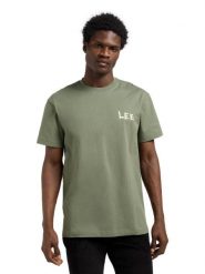 MESKA KOSZULKA LEE ELEVATED ESS LOGO TEE OLIVE STONE 112370701. Zielone t-shirty Lee, s, bez wzorów, bez kołnierzyka, bez ramiączek. Za 79.99 zł.