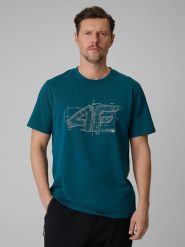 4F T-shirt regular z nadrukiem męski - turkusowy XXL. Niebieskie t-shirty 4F, m, bez wzorów, z bawełny, bez kołnierzyka, bez ramiączek. Za 59.99 zł.