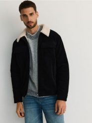 Sztruksowa kurtka sherpa - czarny. Czarne kurtki Reserved, l, bez wzorów, ze sztruksu, bez kaptura. W wyprzedaży za 179.99 zł.