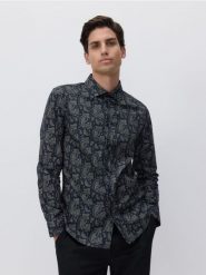 Wzorzysta koszula slim fit - wielobarwny. Koszule Reserved, l, bez wzorów, z bawełny, bez kołnierzyka, bez ramiączek. W wyprzedaży za 79.99 zł.