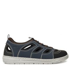 Półbuty Rieker. Niebieskie eleganckie półbuty Rieker, bez wzorów, bez obcasa, bez zapięcia. Za 329.99 zł.