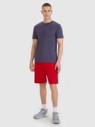4F Spodenki dresowe regular męskie - czerwone XL. Czerwone krótkie spodenki sportowe 4F, l, bez wzorów, z bawełny. Za 79.99 zł.