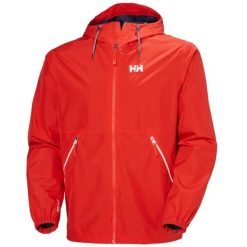 Kurtka wodoodporna Helly Hansen Sandoy. Czerwone kurtki Helly Hansen, bez wzorów, z kapturem. Za 633.50 zł.