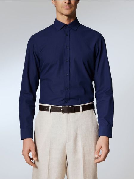 Koszula regular fit - granatowy. Niebieskie koszule Reserved, l, bez wzorów, z bawełny, bez kołnierzyka, bez ramiączek. Za 139.99 zł.