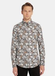 PAKO LORENTE - Czarna koszula męska kwiaty. Czarne koszule Pako Lorente, na jesień, m, bez wzorów, z bawełny, bez kołnierzyka, bez ramiączek. Za 299.99 zł.