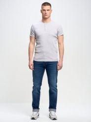Koszulka męska z prążkowanej dzianiny szara Basicag 901. Szare t-shirty BIG STAR, l, bez wzorów, z bawełny, bez kołnierzyka, bez ramiączek. Za 99.99 zł.