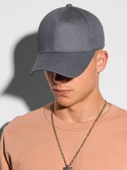 Czapka męska z daszkiem - szara V3. Szare czapki z daszkiem Ombre Clothing, bez wzorów. W wyprzedaży za 19.99 zł.