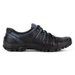 WASAK Buty męskie trekkingowe skórzane 0166W czarne. Czarne trekkingi bez wzorów, z jeansu, bez zapięcia. Za 408.14 zł.