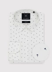 PAKO LORENTE – Biała koszula męska w mikrowzór. Białe koszule Pako Lorente, m, bez wzorów, z bawełny, bez kołnierzyka, bez ramiączek. Za 99.99 zł.