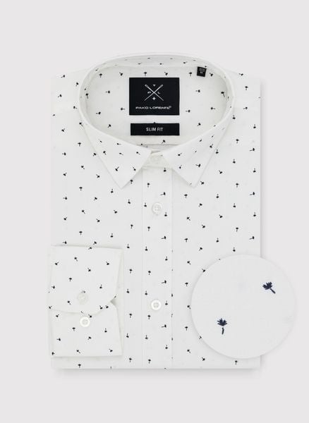 PAKO LORENTE – Biała koszula męska w mikrowzór. Białe koszule Pako Lorente, m, bez wzorów, z bawełny, bez kołnierzyka, bez ramiączek. Za 79.99 zł.