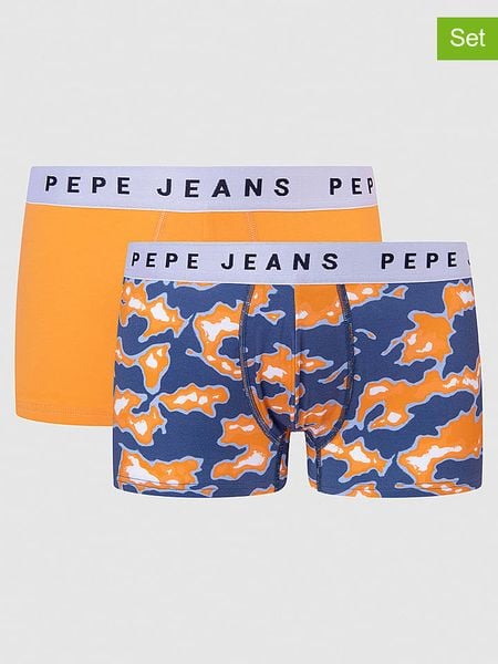 Pepe Jeans Bokserki (2 pary) w kolorze niebieskim i pomarańczowym rozmiar: M. Niebieskie bokserki Pepe Jeans, m, bez wzorów, z jeansu. Za 54.95 zł.