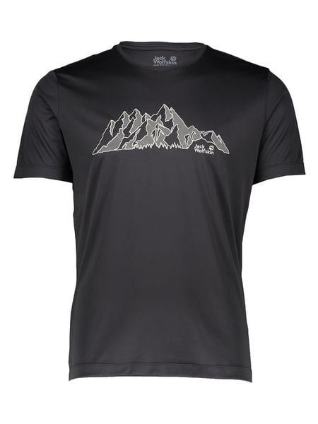 Jack Wolfskin Koszulka funkcyjna "Peak Graphic" w kolorze czarnym rozmiar: XXL. Czarne t-shirty sportowe Jack Wolfskin, bez wzorów, z materiału, bez ramiączek, outdoorowe. Za 109.52 zł.