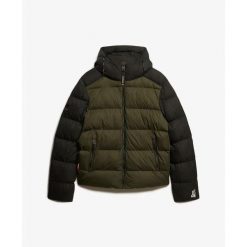 Kurtka z kapturem Superdry Colour Block. Czarne kurtki Superdry, l, bez wzorów, z puchu, z kapturem. Za 632.35 zł.