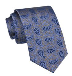 Elegancki Krawat Męski - Alties - Niebieskie Paisley, Beżowy Motyw. Niebieskie krawaty i muchy Alties, bez wzorów, z tkaniny. Za 49.00 zł.