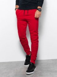 Spodnie męskie dresowe joggery - czerwone V5. Czerwone joggery i bojówki Ombre Clothing, l, bez wzorów, z bawełny. W wyprzedaży za 39.99 zł.