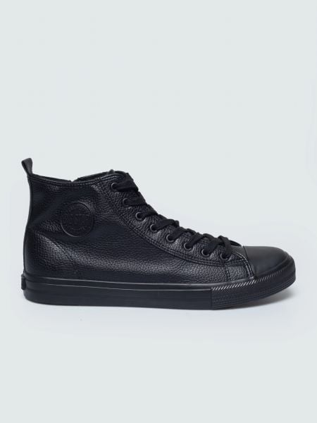 Trampki męskie ze skóry ekologicznej czarne uu174053 906. Czarne trampki BIG STAR, m, bez wzorów, bez zapięcia. Za 179.99 zł.
