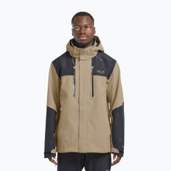 Kurtka przeciwdeszczowa męska Jack Wolfskin Jasper 2L. Brązowe kurtki Jack Wolfskin, l, bez wzorów, z materiału, bez kaptura. Za 839.99 zł.