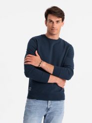 Męska nierozpinana bluza dresowa BASIC – granatowa V1 OM-SSBN-0159 - XXL. Niebieskie bluzy Ombre Clothing, l, bez wzorów, z bawełny, bez kaptura. Za 119.99 zł.