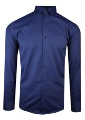 Męska, Taliowana (Slim Fit) Koszula Wizytowa - Rigon - Granatowa. Niebieskie koszule Rigon, m, bez wzorów, z bawełny, bez kołnierzyka, bez ramiączek. Za 119.00 zł.