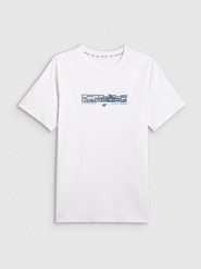 4F T-shirt regular z nadrukiem męski - biały 3XL. Białe t-shirty 4F, m, bez wzorów, z bawełny, bez kołnierzyka, bez ramiączek. Za 59.99 zł.