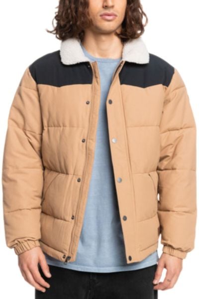 Kurtka zimowa męska Quiksilver Colourblock Puffer Jacket. Brązowe kurtki Quiksilver, na zimę, l, bez wzorów, z bawełny, bez kaptura. Za 312.49 zł.