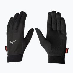 Rękawiczki do biegania Mizuno Wind Guard. Czarne rękawiczki Mizuno, bez wzorów. Za 94.99 zł.