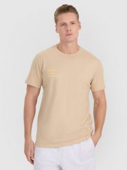 4F T-shirt regular z nadrukiem męski - brązowy M. Brązowe t-shirty sportowe 4F, bez wzorów, z bawełny, bez ramiączek. W wyprzedaży za 49.99 zł.