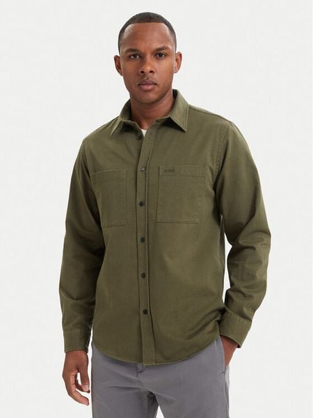 HUGO Koszula Egrin 50566885 Zielony ciemny Regular Fit. Zielone koszule Hugo, m, bez wzorów, z bawełny, bez kołnierzyka, bez ramiączek. Za 449.99 zł.
