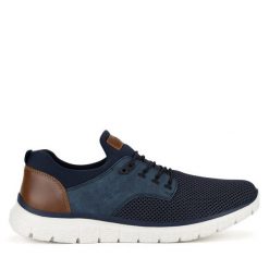 Półbuty Rieker. Niebieskie eleganckie półbuty Rieker, bez wzorów, bez obcasa, bez zapięcia. Za 269.99 zł.