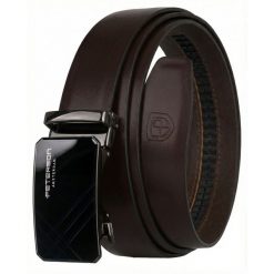 Pasek męski ze skóry naturalnej w ciemnobrązowym kolorze z automatyczną, czarną klamrą Peterson PTN A014 D.BROWN. Brązowe paski Peterson, bez wzorów, ze skóry, eleganckie. Za 89.99 zł.