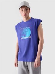 4F Tank top oversize z nadrukiem męski - fioletowy S. Fioletowe bezrękawniki 4F, m, bez wzorów, z bawełny, bez kołnierzyka, bez ramiączek. W wyprzedaży za 29.99 zł.