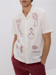 Koszula regular fit z domieszką lnu - złamana biel. Koszule Reserved, l, bez wzorów, z bawełny, bez kołnierzyka, bez ramiączek. Za 159.99 zł.