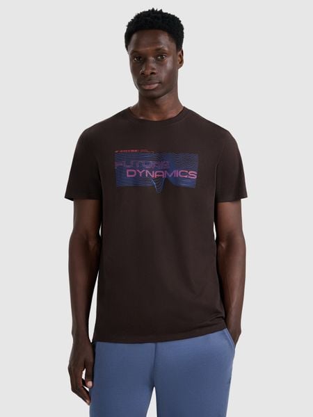4F T-shirt regular z nadrukiem męski - brązowy M. Brązowe t-shirty 4F, m, bez wzorów, z bawełny, bez kołnierzyka, bez ramiączek. Za 39.99 zł.