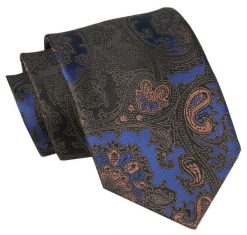 Męski Krawat Angelo di Monti - Niebieski, Duży Wzór Orientalny. Niebieskie krawaty i muchy Angelo di Monti, bez wzorów, z tkaniny. Za 45.00 zł.