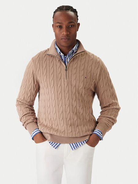 Tommy Hilfiger Sweter Classic MW0MW36532 Beżowy Regular Fit. Brązowe swetry rozpinane Tommy Hilfiger, m, bez wzorów, z bawełny, bez kołnierzyka, bez ramiączek. Za 649.99 zł.