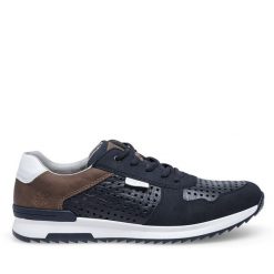 Półbuty Rieker. Niebieskie eleganckie półbuty Rieker, bez wzorów, bez obcasa, bez zapięcia. Za 379.99 zł.