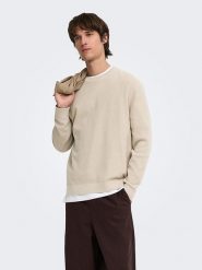 ONLY & SONS Sweter w kolorze kremowym rozmiar: XXL. Brązowe swetry nierozpinane Only & Sons, xxl, bez wzorów, z bawełny, bez kołnierzyka, bez ramiączek. Za 109.95 zł.