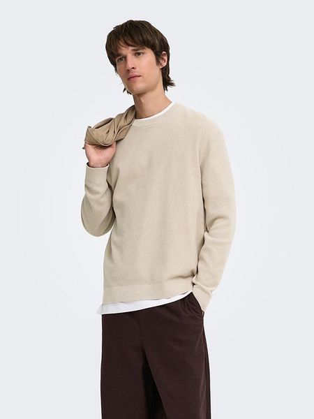 ONLY & SONS Sweter w kolorze kremowym rozmiar: XXL. Brązowe swetry nierozpinane Only & Sons, xxl, bez wzorów, z bawełny, bez kołnierzyka, bez ramiączek. Za 109.95 zł.