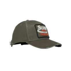 Czapka z daszkiem z logo Superdry. Czarne czapki z daszkiem Superdry, z aplikacjami, z materiału. Za 144.15 zł.