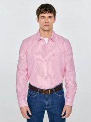 Koszula męska w prążek czerwona Cosiser 603. Czerwone koszule BIG STAR, l, bez wzorów, z bawełny, bez kołnierzyka, bez ramiączek. Za 199.99 zł.