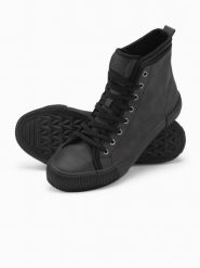 Męskie buty wysokie trampki z dekoracyjną cholewką – grafitowe V4 OM-FOTH-0158 - 46. Szare trampki Ombre Clothing, m, bez wzorów, przed kolano, bez zapięcia. Za 113.99 zł.