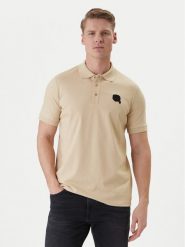 KARL LAGERFELD Polo 745015 562231 Beżowy Regular Fit. Brązowe koszulki polo KARL LAGERFELD, m, bez wzorów, z bawełny, bez kołnierzyka, bez ramiączek. Za 459.99 zł.