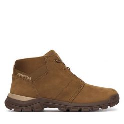 Trzewiki CAT Footwear. Brązowe botki sznurowane CAT Footwear, bez wzorów, bez obcasa, bez zapięcia. Za 519.99 zł.