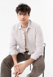 Lniana koszula w prążek K-FILIO. Koszule Volcano, na lato, m, bez wzorów, z materiału, bez kołnierzyka, bez ramiączek. Za 159.99 zł.