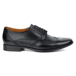 Męskie półbuty skórzane wizytowe typu brogsy Model 1023 Buty Olivier czarne. Czarne eleganckie półbuty bez wzorów, z materiału, bez obcasa, bez zapięcia. Za 408.14 zł.