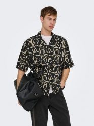 ONLY & SONS Koszula "Onsharvi" - Relaxed fit - w kolorze beżowo-czarnym rozmiar: XXL. Brązowe koszule Only & Sons, xxl, bez wzorów, bez kołnierzyka, bez ramiączek. Za 78.66 zł.