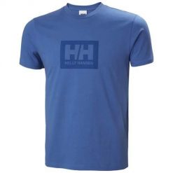 Koszulka sportowa męska Helly Hansen Box. Niebieskie t-shirty sportowe Helly Hansen, bez wzorów, bez ramiączek, trekkingowe. W wyprzedaży za 134.25 zł.
