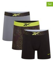 Reebok Bokserki (3 pary) "Benji" w kolorze czarno-szaro-limonkowym rozmiar: L. Czarne bokserki Reebok, l, bez wzorów. Za 96.83 zł.