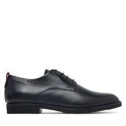 Półbuty HUGO. Czarne eleganckie półbuty Hugo, bez wzorów, bez obcasa, bez zapięcia. Za 764.99 zł.
