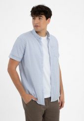 Koszula w kratkę, Regular Fit, C-AVENO. Niebieskie koszule Volcano, na lato, m, bez wzorów, z jeansu, bez kołnierzyka, bez ramiączek. Za 129.99 zł.